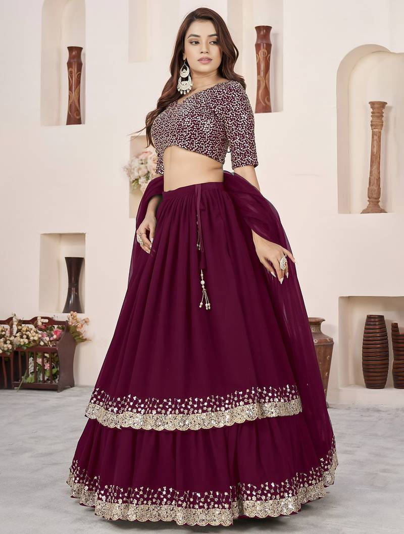 purple georgette embroidered lehenga choli
