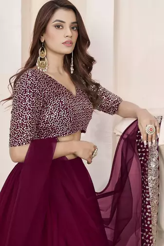 purple georgette embroidered lehenga choli