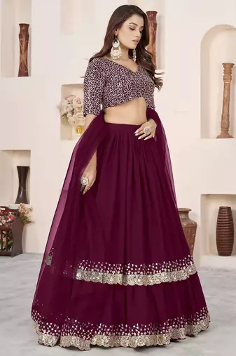 purple georgette embroidered lehenga choli