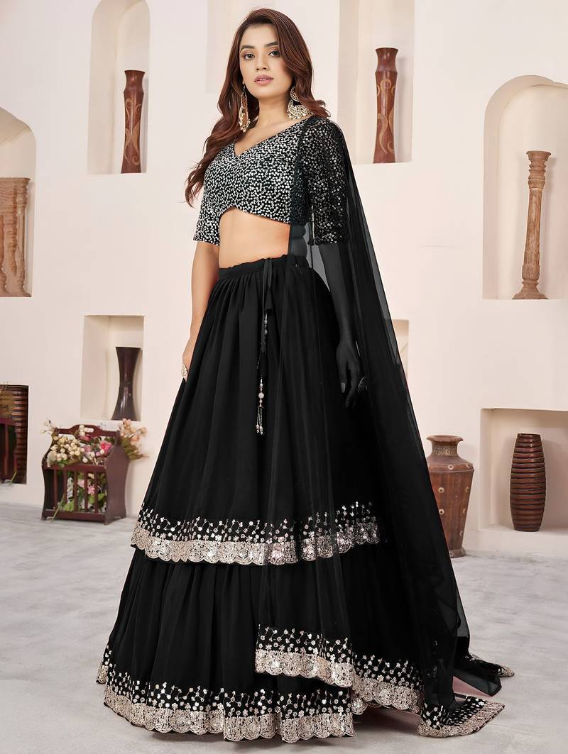 black georgette embroidered lehenga choli