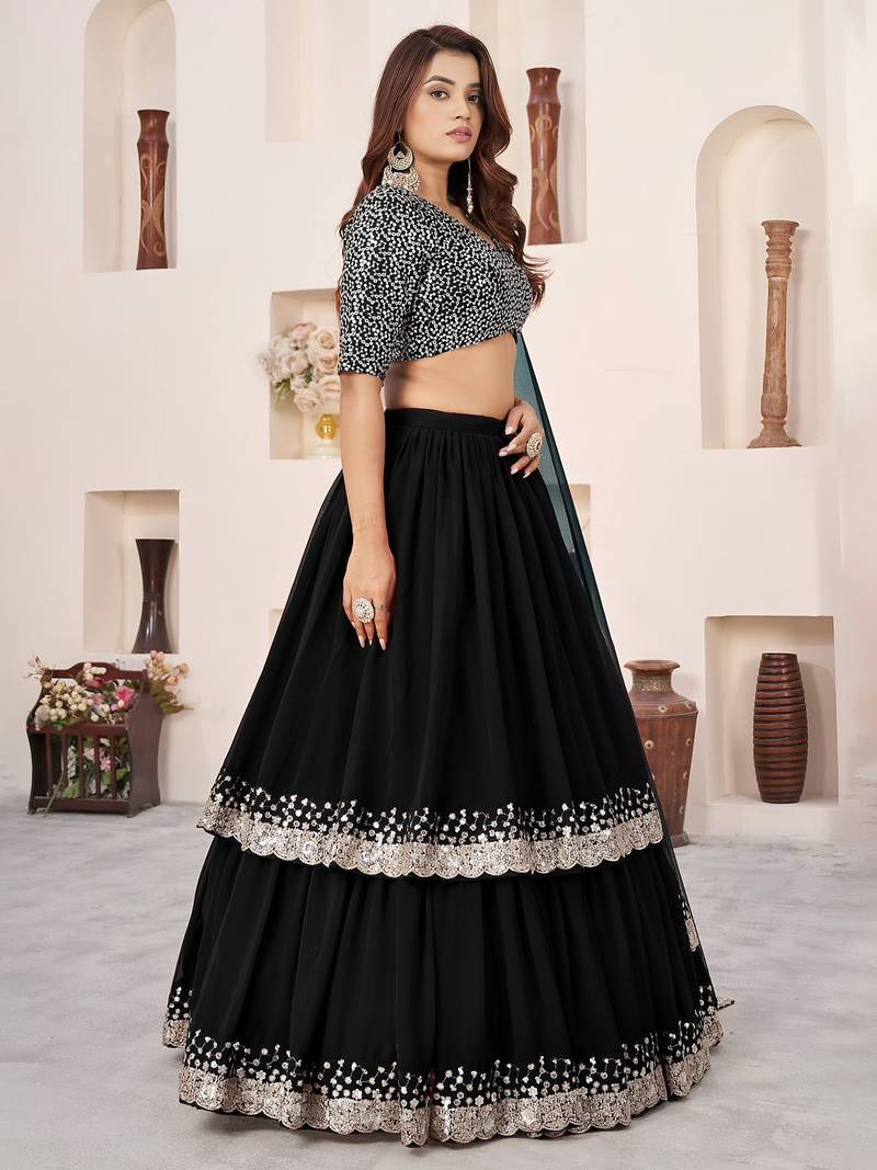 black georgette embroidered lehenga choli