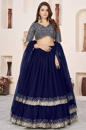 royal blue georgette embroidered lehenga choli
