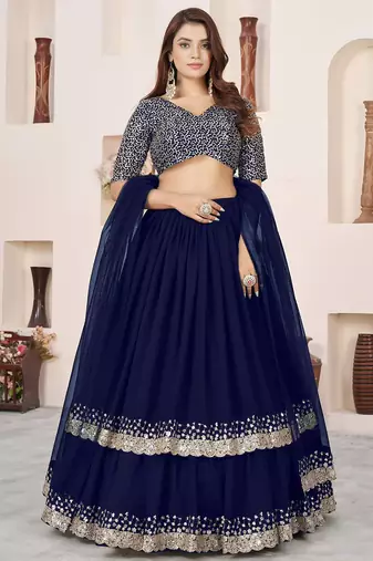 royal blue georgette embroidered lehenga choli
