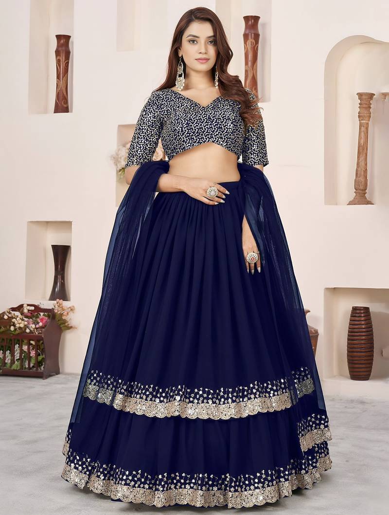 royal blue georgette embroidered lehenga choli