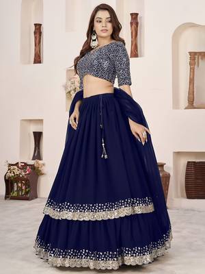 royal blue georgette embroidered lehenga choli 2