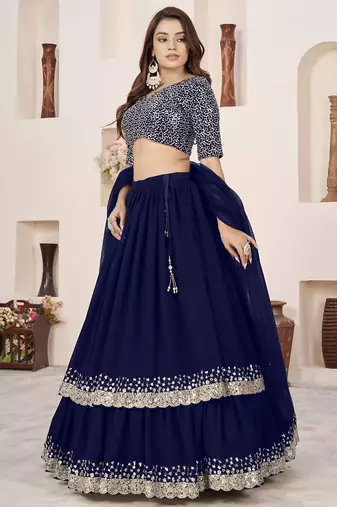 royal blue georgette embroidered lehenga choli