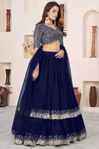 royal blue georgette embroidered lehenga choli
