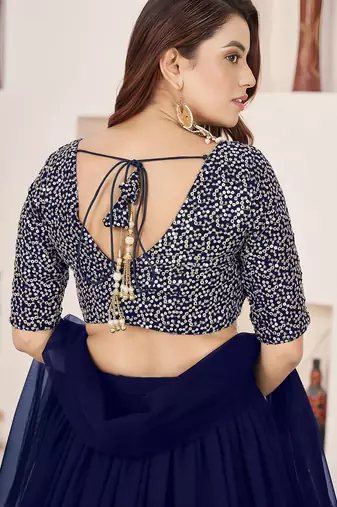 royal blue georgette embroidered lehenga choli