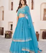 sky blue georgette embroidered lehenga choli