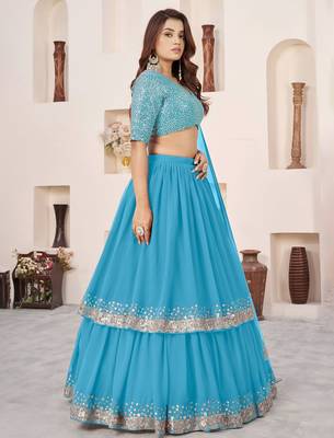 sky blue georgette embroidered lehenga choli 2
