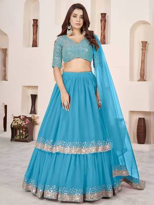 sky blue georgette embroidered lehenga choli 4