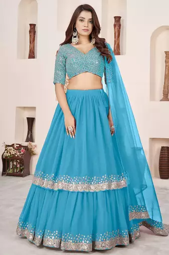 sky blue georgette embroidered lehenga choli