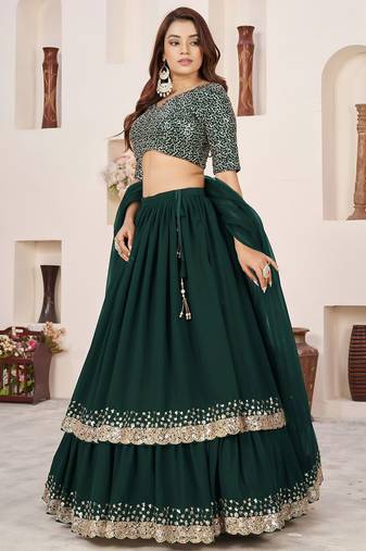 green georgette embroidered lehenga choli