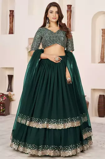 green georgette embroidered lehenga choli