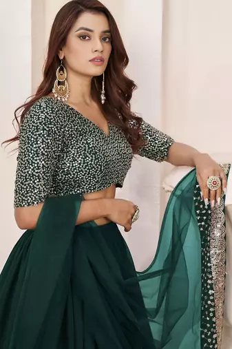 green georgette embroidered lehenga choli