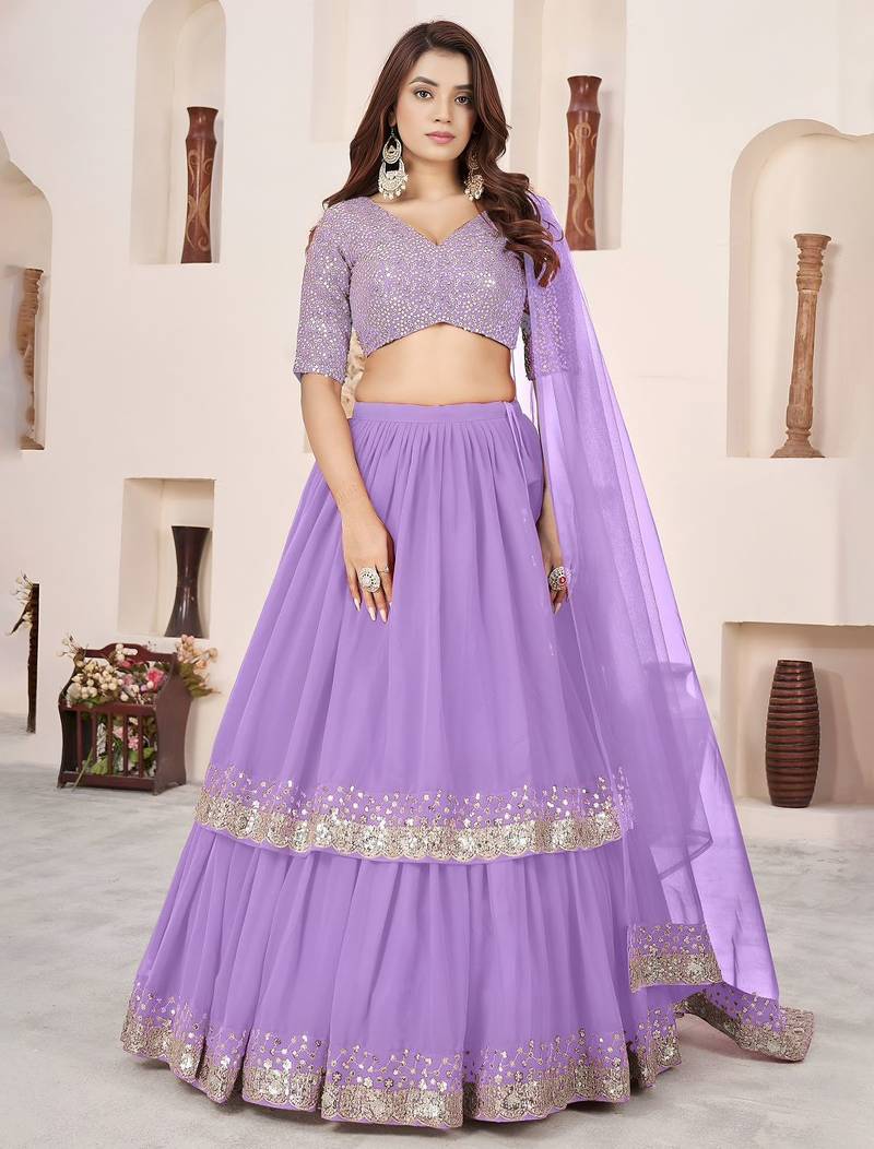 lavender georgette embroidered lehenga choli