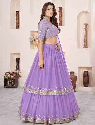 lavender georgette embroidered lehenga choli 3