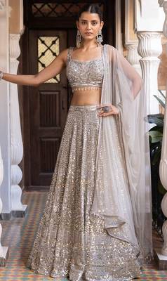 beige silk blend embroidered lehenga choli 1