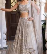 beige silk blend embroidered lehenga choli
