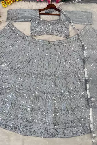 beige silk blend embroidered lehenga choli