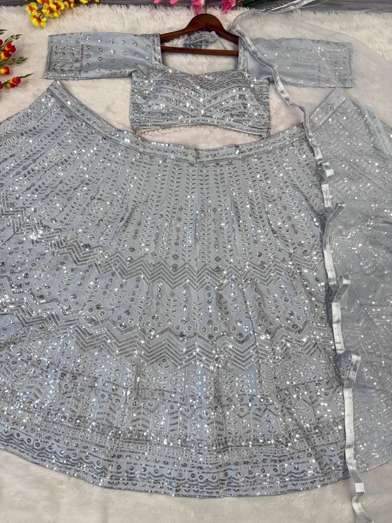 beige silk blend embroidered lehenga choli