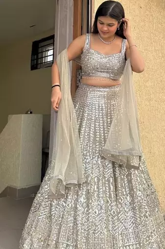 beige silk blend embroidered lehenga choli