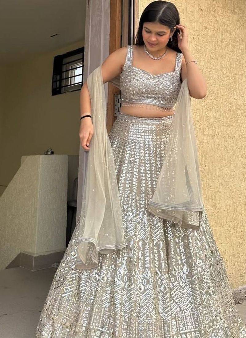 beige silk blend embroidered lehenga choli