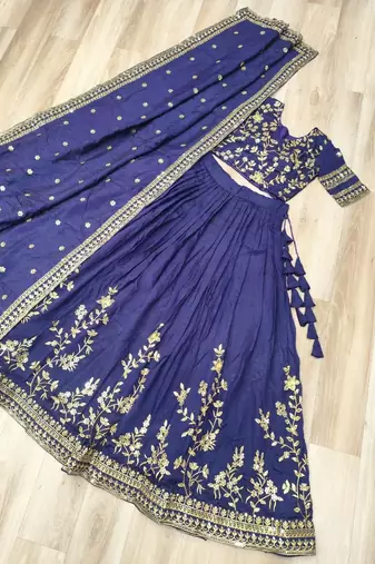 blue silk blend embroidered lehenga choli