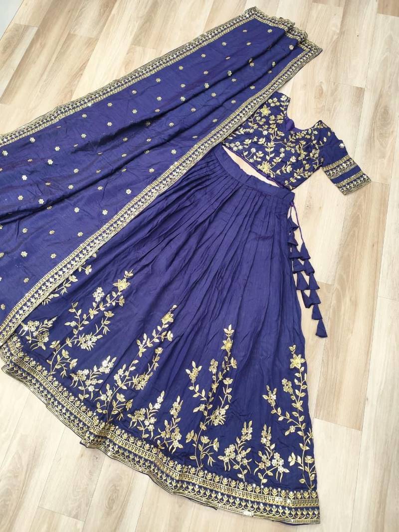 blue silk blend embroidered lehenga choli