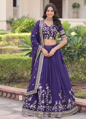 blue silk blend embroidered lehenga choli 1