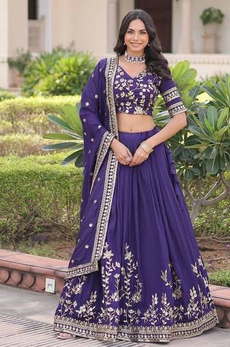 blue silk blend embroidered lehenga choli