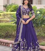 blue silk blend embroidered lehenga choli