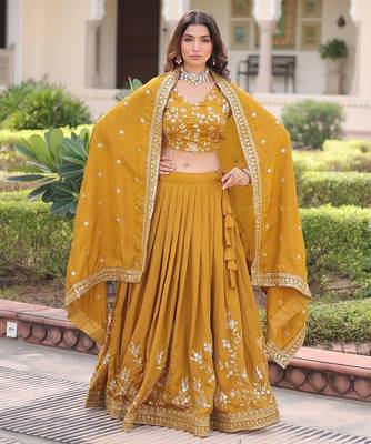 mustard silk blend embroidered lehenga choli 2