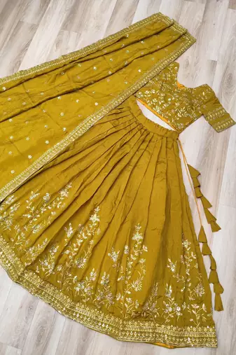 mustard silk blend embroidered lehenga choli