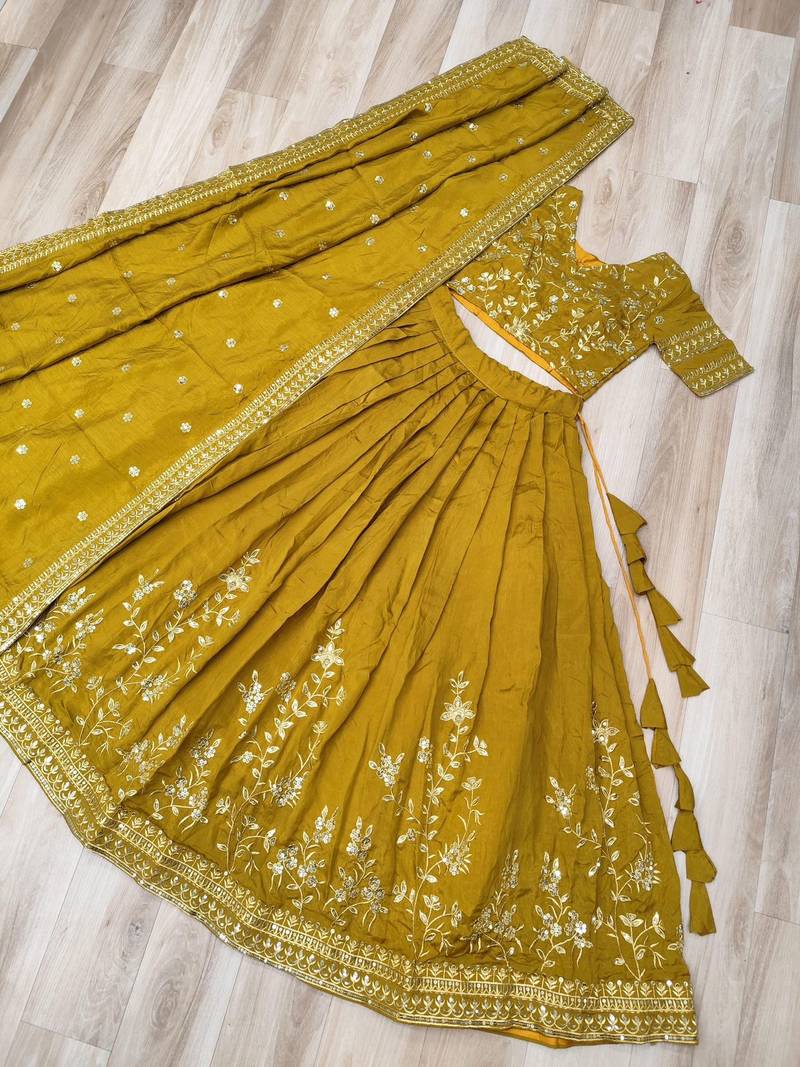 mustard silk blend embroidered lehenga choli