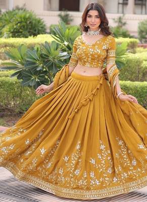 mustard silk blend embroidered lehenga choli 4