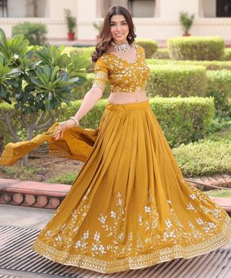 mustard silk blend embroidered lehenga choli 1