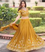 mustard silk blend embroidered lehenga choli