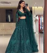 teal green georgette embroidered lehenga choli