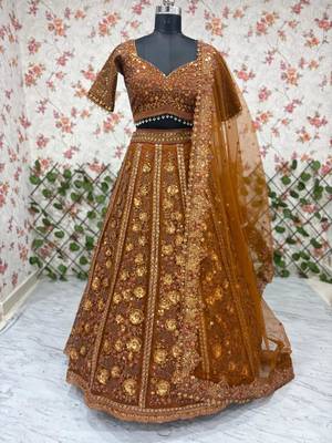 dark orange net embroidered lehenga choli 4