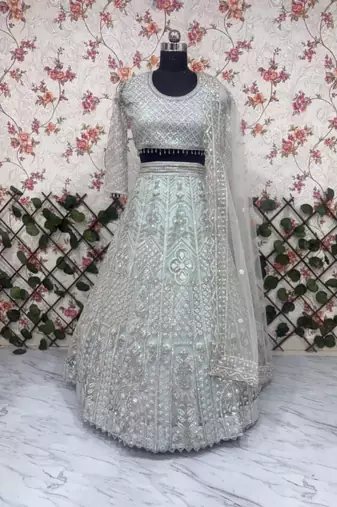 sea green net embroidered lehenga choli