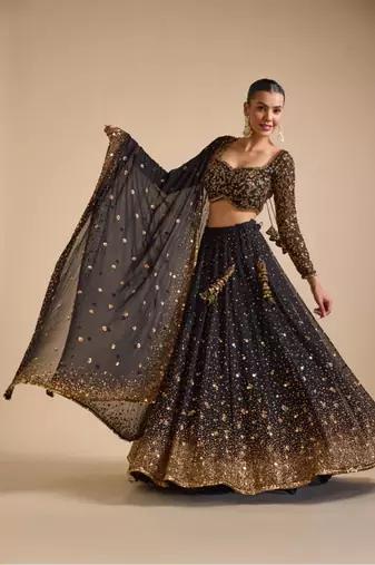 black georgette embroidered lehenga choli