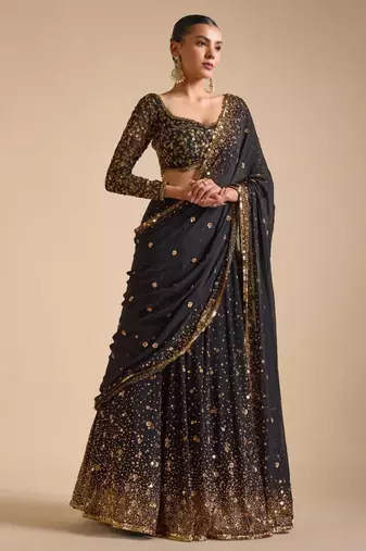 black georgette embroidered lehenga choli