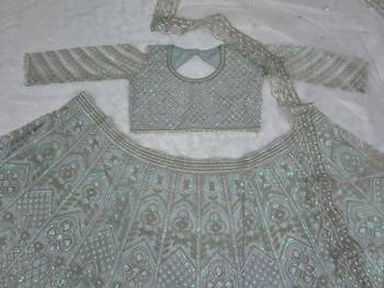 sea green net embroidered lehenga choli 3