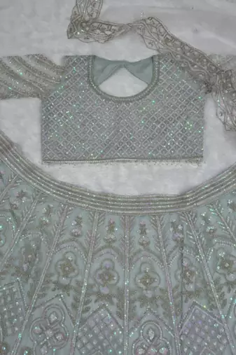 sea green net embroidered lehenga choli