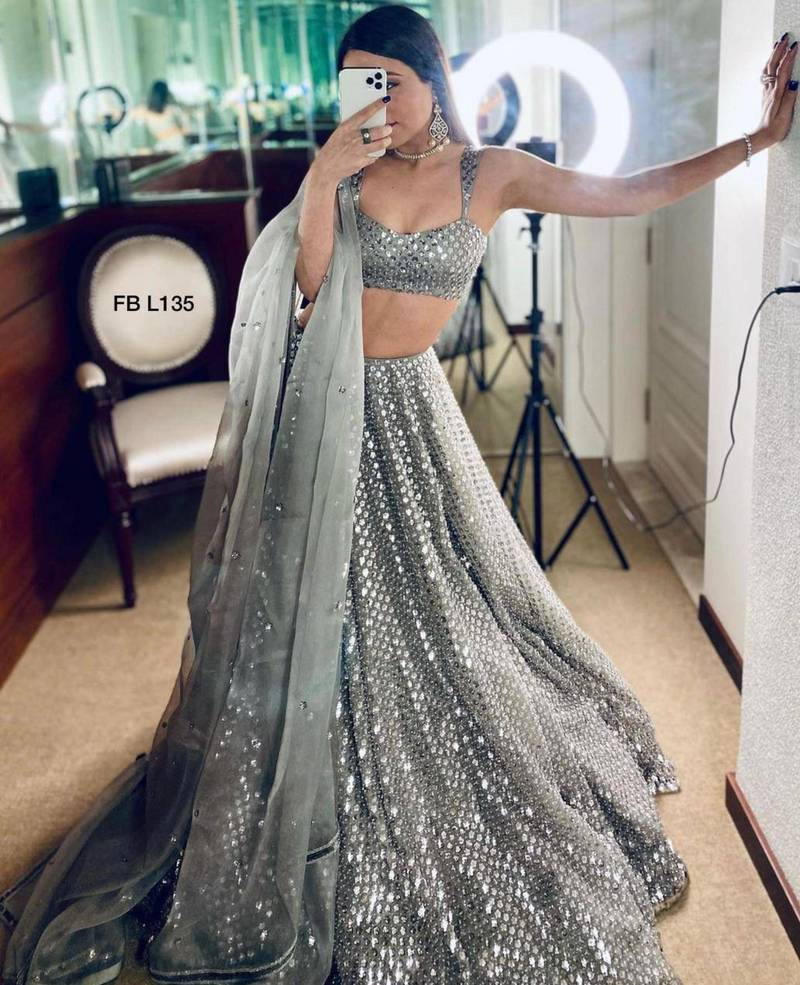 silver silk blend embroidered lehenga choli