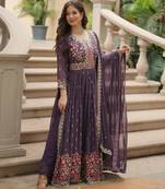 Violet georgette readymade suit with embroidery & sequence work