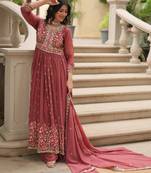 D peach georgette readymade suit with embroidery & sequence work