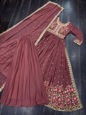 D peach georgette readymade suit with embroidery & sequin  work 3