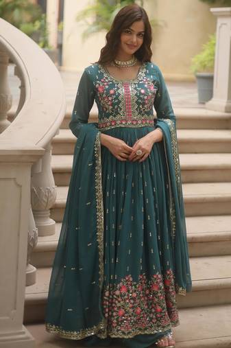 Blue georgette readymade suit with embroidery & sequence work